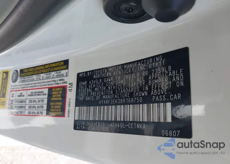 2011 Toyota Camry Le из США, поврежденный, VIN 04T4BF3EK3BR16875